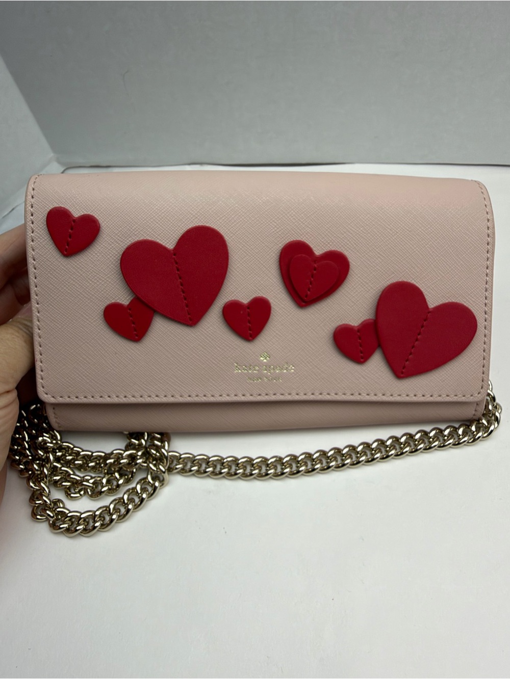 Kate Spade Heart It Franny Crossbody Front Snap Wallet Bag Chain Pink